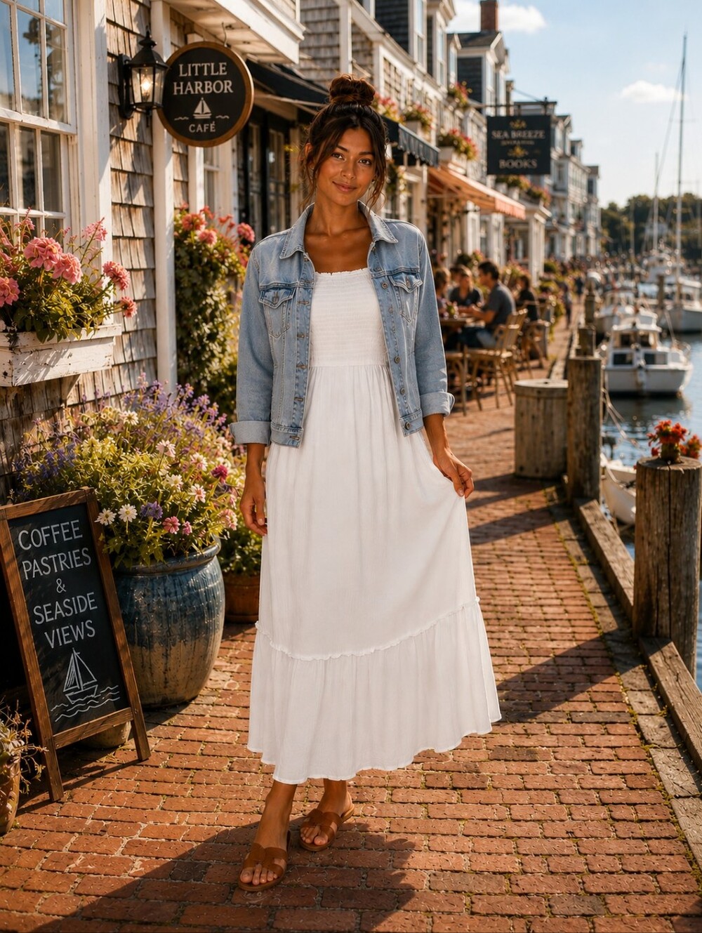 White Smocked Midi Dress with Puff Sleeves | Cottagecore Boho Indie Festival - Picture 2 of 11